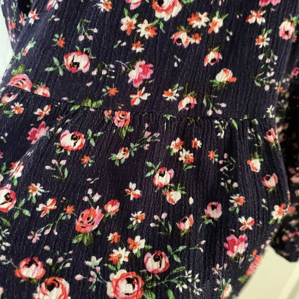 Altar’d State Navy Floral Puff Sleeve Dress with Smocked Bodice - Picture 2 of 4